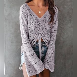 Knit Scrunched Bell-Sleeve Top